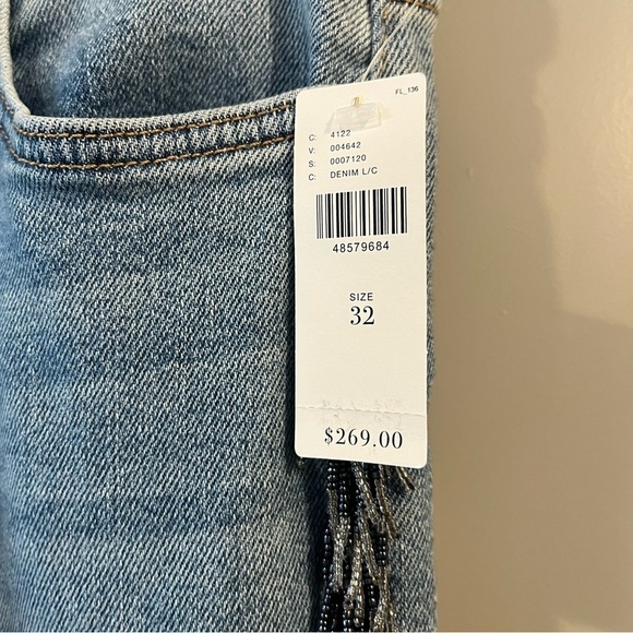 NWT Anthropologie Size 32 7 for all Mankind Flora Beaded Fringe Ankle Jeans $269 - Picture 4 of 11